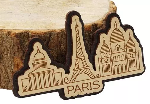 Printtoo с изображением памятников Парижа, Франция, гравированный деревянный магнит на холодильник, сувенирный декор 2.5 x 4 Inches коричневый