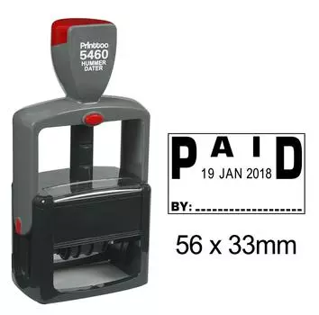 Printtoo с оплатой текстом и пространством для знаков Heavy Duty Dater Stamp Self Inking Rubber 56 mm x 33 mm.(Approx) чёрный