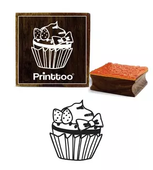 Printtoo Scrap-Booking Cup Cake Design Square Wooden Rubber Stamp Crafting Block-2 x 2 2 x 2 Inches коричневый