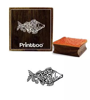 Printtoo Scrap-Booking Fish Design Square Wooden Rubber Stamp Diary Card Block-2 x 2 2 x 2 Inches коричневый