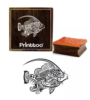 Printtoo Scrap-booking Fish Pattern Деревянный резиновый штамп Изготовление квадратных штампов-2 x 2 2 x 2 Inches коричневый