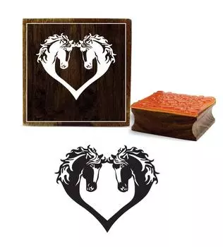 Printtoo Scrap-booking Лошадь в форме сердца Деревянный резиновый квадратный штамп Ремесло Текстиль-2 x 2 2 x 2 Inches коричневый