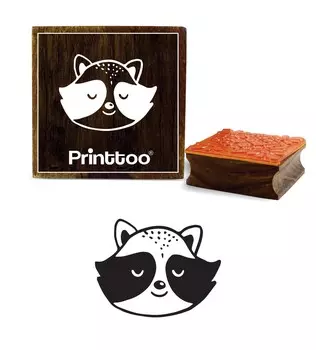 Printtoo Scrap- booking Racoon Animal Face Design Square Wooden Rubber Stamp-3 x 3 2 x 2 Inches коричневый