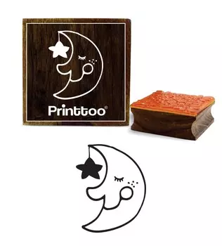 Printtoo Scrap-booking Sleeping Moon Design Brown Square Wooden Rubber Stamp-2 x 2 2 x 2 Inches коричневый