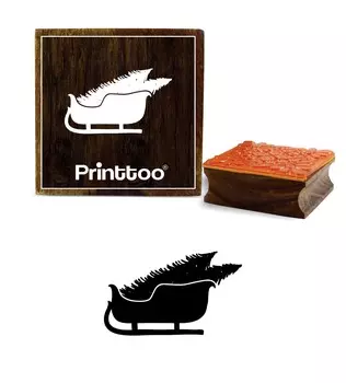 Printtoo Scrap-Booking Sleigh With Christmas Tree Design Wooden Rubber Stamp-2 x 2 2 x 2 Inches коричневый