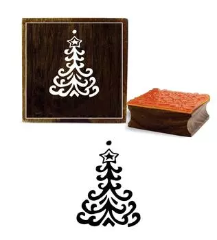 Printtoo Scrapbook Print Swirly Christmas Tree With Star Square Wooden Rubber Stamp-2 x 2 2 x 2 Inches коричневый