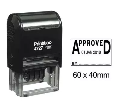 Printtoo Self Inking Approved Dater Stamp с текстовой строкой Date Rubber Stamp Office 60 mm x 40 mm.(Approx) чёрный