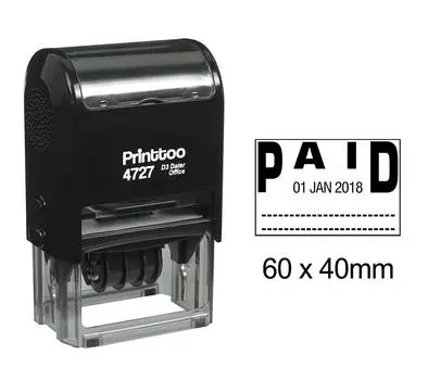 Printtoo Self Inking Date Rubber Stamp с платным текстом Office Канцелярские товары Dater 60 mm x 40 mm.(Approx) чёрный