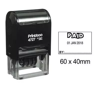 Printtoo Self Inking Dater Stamp с оплаченным текстом Date Rubber Stamp Office 60 mm x 40 mm.(Approx) чёрный