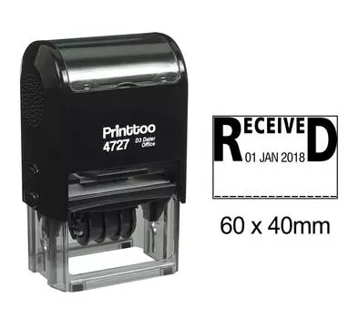 Printtoo Self Inking Dater Stamp с полученной текстовой канцелярской датой резины 60 mm x 40 mm.(Approx) чёрный