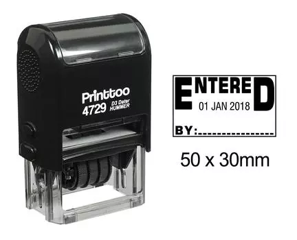 Printtoo Self Inking Dater Stamp с введенной текстовой датой и резиновым пространством для подписи 50 mm x 30 mm.(Approx) чёрный