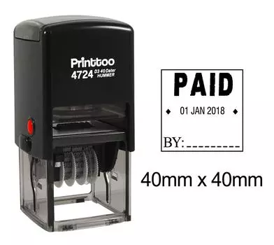 Printtoo Self Inking Office Канцелярские товары Dater Stamp с оплаченной текстовой датой резины 40 mm x 40 mm.(Approx) чёрный