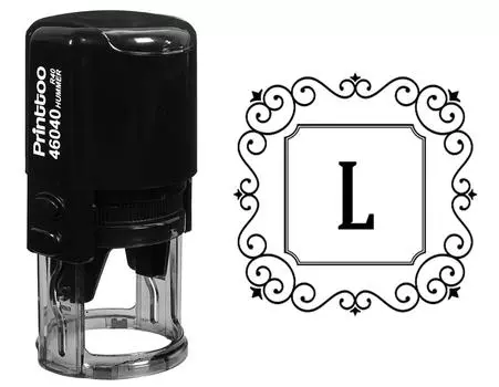 Printtoo Self Inking Rubber Stamp Square Swirl Border L Alphabet Monogram Initial R-40 Office 30 mm Diameter (Approx) синий