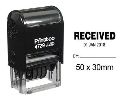 Printtoo Self Inking с полученной по тексту датой и местом для подписи документа Dater Rubber 50 mm x 30 mm.(Approx) чёрный