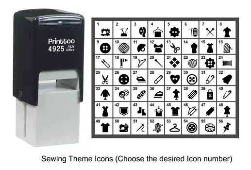 Printtoo Sewing Theme Icons Rubber Stamp Self Inking Stamper 24 mm Approx 20 mm - 24 mm (Impressions-47) чёрный