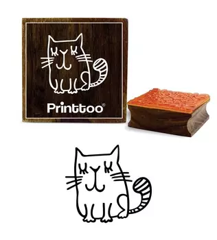 Printtoo Sleeping Cat Design Квадратный деревянный резиновый штамп Блок-бронирование-2 x 2 2 x 2 Inches коричневый