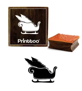 Printtoo Sleigh With Christmas Tree Design Square Wooden Rubber Stamp Block-2 x 2 2 x 2 Inches коричневый