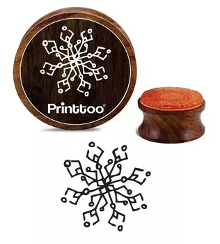 Printtoo Snowflake Design Round Wooden Rubber Stamp Craft Textile Brown Block-2 2 Inch Diameter коричневый