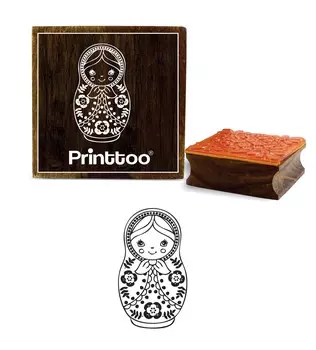 Printtoo Squae Russian Dall Pattern Деревянный резиновый блок Stamp-booking Stamp-2 x 2 2 x 2 Inches коричневый