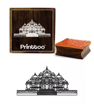 Printtoo Square Akshardham Temple Pattern Деревянный резиновый штамп Craft Textile-2 x 2 2 x 2 Inches коричневый