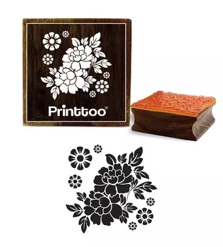 Printtoo Square Craft Деревянный резиновый штамп Штампы с цветочным узором Scrap-booking-2 x 2 2 x 2 Inches коричневый