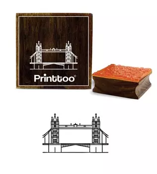 Printtoo Square London Tower Bridge Pattern Деревянный резиновый штамп DIY Scrap-booking-2 x 2 2 x 2 Inches коричневый