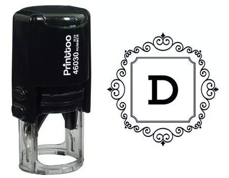 Printtoo Square Swirl Border Alphabet D Monogram Initial Self Inking Rubber Stamp Office 30 mm Diameter (Approx) чёрный