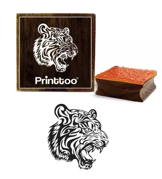 Printtoo Square Tiger Head Pattern Деревянный резиновый штамп Ремесло Текстиль DIY Штампы-2 x 2 2 x 2 Inches коричневый