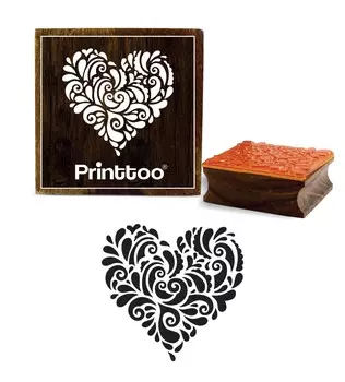 Printtoo Square Wooden Heart Pattern Textile Stamp Rubber Stamps Scrap-booking-3 x 3 2 x 2 Inches коричневый