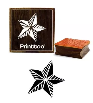 Printtoo Star Design Square Brown Wooden Rubber Stamp Diary Card Block Crafting-2 x 2 2 x 2 Inches коричневый