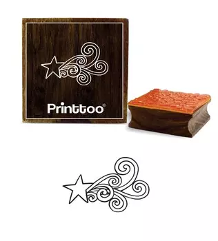Printtoo Star & Swirls Design Scrap-booking Square Wooden Rubber Stamp Block-2 x 2 2 x 2 Inches коричневый