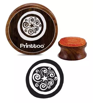 Printtoo Star & Swirls Pattern Craft Textile Round Wooden Rubber Stamp Brown Block-2 2 Inch коричневый