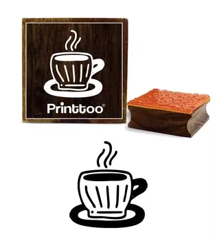 Printtoo Tea Cup Design Scrap-booking Card Print Square Wooden Rubber Stamp-2 x 2 2 x 2 Inches коричневый