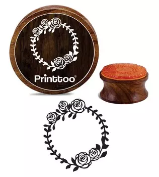 Printtoo Textile Stamp Цветочный венок Деревянный круглый резиновый штамп Scrap-booking-2 2 Inch Diameter коричневый