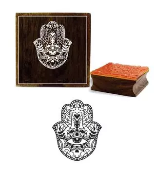Printtoo Textile Stamp Hamsa Hand Pattern Деревянный квадратный резиновый штамп Scrap-booking-2 x 2 2 x 2 Inches коричневый