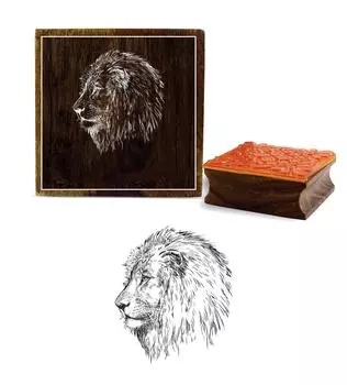 Printtoo Textile Stamp Lion Face Pattern Деревянный квадратный резиновый штамп Scrap-booking-2 x 2 2 x 2 Inches коричневый