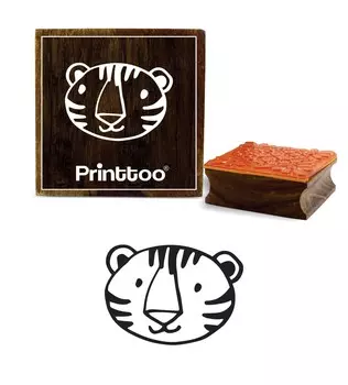 Printtoo Tiger Face Design Clip Art Square Wooden Rubber Stamp Scrap-booking Block-2 x 2 2 x 2 Inches коричневый