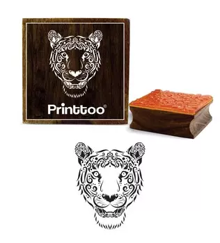 Printtoo Tiger Face Pattern Деревянный резиновый квадратный штамп Скрап-букинг Ремесленные штампы-2 x 2 2 x 2 Inches коричневый