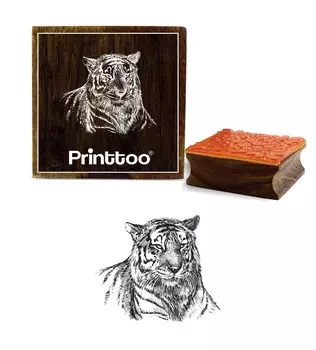 Printtoo Tiger Face Pattern Квадратный деревянный резиновый штамп Изготовление текстильных штампов-2 x 2 2 x 2 Inches коричневый