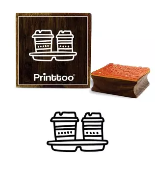 Printtoo Two Coffee Cup Design Scrap-booking Card Print Square Wooden Rubber Stamp-2 x 2 2 x 2 Inches коричневый