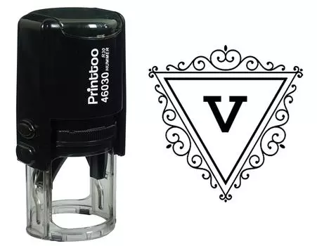 Printtoo V Алфавит Вихревой Граница Треугольник Вензель Начальная Самостоятельная Краска Резиновая Штамп Офис 30 mm Diameter (Approx) чёрный