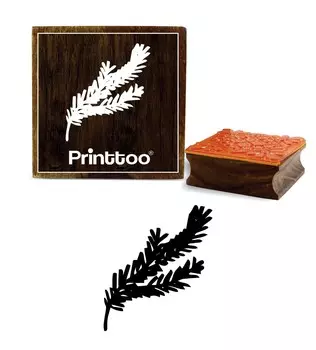 Printtoo Ветви елки с листьями Дизайн Квадратный деревянный резиновый штамп-2 x 2 2 x 2 Inches коричневый