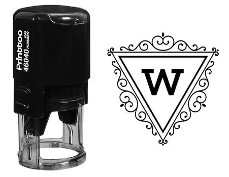 Printtoo W Alphabet Monogram Initial Triangle Swirl Border Office Stationary R-40 Self Inking Rubber 30 mm Diameter (Approx) синий