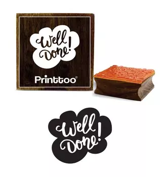 Printtoo Well Done Word Design Скрап-букинг Квадратная деревянная резиновая штамповая карточка для дневника-2 x 2 2 x 2 Inches коричневый
