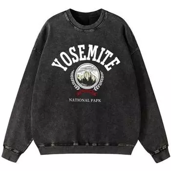 Принты Национальный парк Йосемити Толстовка из винтажного выстиранного хлопка для девочки Харадзюку Удобный пуловер Тонкий стиль Худи Топы S