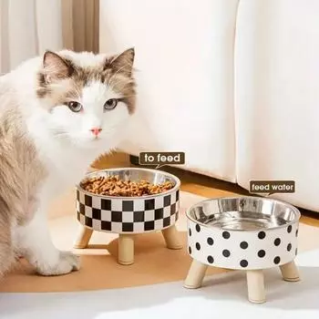 Приподнятая миска для кормления кошек, предотвращающая удушье, приподнятая миска для воды для кошачьего корма с подставкой, питьевые принадлежности для кормления домашних животных, маленькие и средние собаки