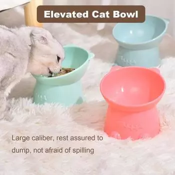 Приподнятая миска для кошек, наклоненная на 15 градусов, пластиковая, приподнятая, для корма для домашних животных, поилка для воды, миска против рвоты, посуда для котят, кошек, маленьких собак синий/розовый