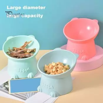 Приподнятая миска для кошек, наклоненная на 15 градусов, пластиковая, приподнятая, для корма для домашних животных, поилка для воды, миска против рвоты, посуда для котят, кошек, маленьких собак розовый/синий