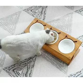 Приподнятые миски для домашних животных премиум-класса, наклоненная приподнятая кормушка для кошек, твердая бамбуковая подставка, миска для кормления для кошек и 51*17.5cm