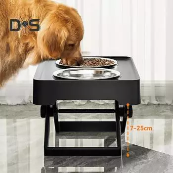 Приподнятые миски для собак, регулируемая по высоте, приподнятая миска для собак, нескользящая X-образная подставка с мисками из нержавеющей стали для маленьких собак чёрный